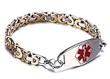 JF.JEWELRY Two-Tone Figaro Stainless Steel Link Medical Alert ID Bracelet for Men and Women,7.9 Inch