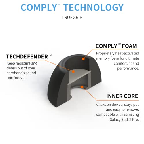 COMPLY Memory Foam Replacement Earbud Tips Designed for Samsung Galaxy Buds2 Pro | Ultimate Comfort, Secure Fit, Superior Noise Isolation | Anti Slip, Prevent From Falling Out, Black (S/M/L) (3 Pairs)