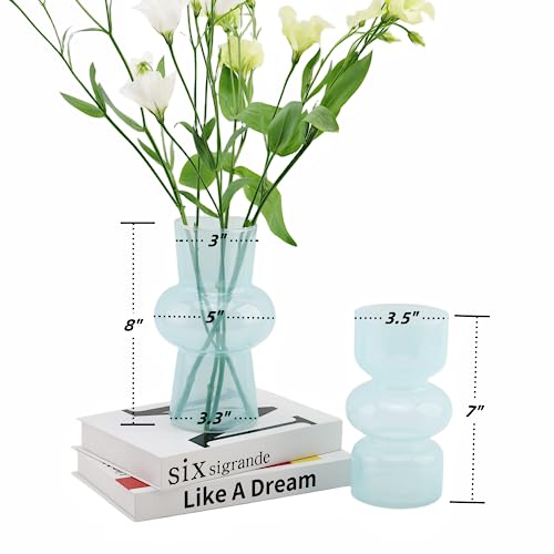2PCS Glass Vase Blue Transparent, Hydroponic Bubble Glass Vases for Flowers, ViViTOP Modern Style Decorative Medium Vases for Centerpieces Home Decor Wedding Reception Table(7\