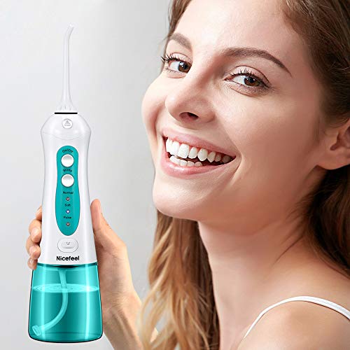 [2019] Best Cordless Water Flosser, Nicefeel 300ML Portable USB Rechargeable Dental Water Flosser Teeth Cleaner, IPX7 Waterproof 3 Modes Oral Irrigator with 4 tips for Home, Travel - Thumbnail 7