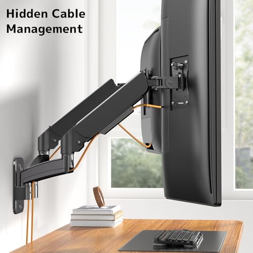 PUTORSEN Dual Monitor Wall Mount for 17-32 inch Flat/Curved Computer Screens, Full Motion Wall Monitor Mount with VESA 75x75/100x100 mm, Each Holds Up to 19.8lbs, Black