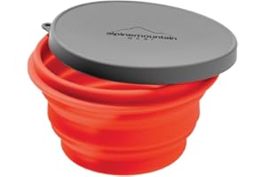 ALPINE MOUNTAIN GEAR Collapsible Silicone Bowl with Lid for Camping and Backpacking - Camping Dishware Gear Essentials in Small/Red (Made by Caddis Sports)