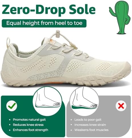 Barfußschuhe Herren Damen Fitnessschuhe mit Zehen Sohle Bequem Atmungsaktiv Sport Traillaufschuhe rutschfest Leight Laufschuhe Outdoor Beige 43 EU