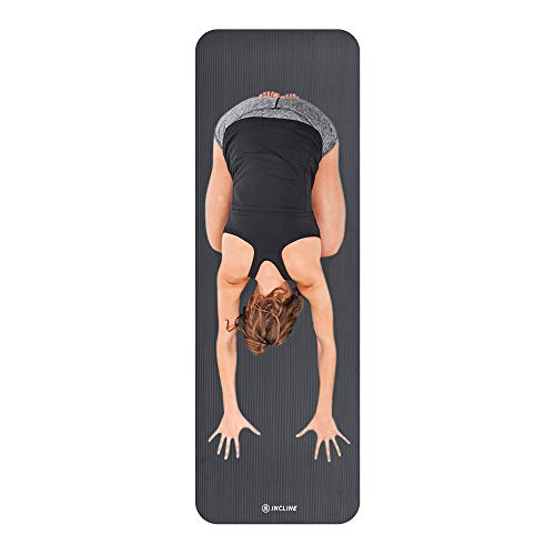 Incline Fit Exercise Mat Ananda 4/5" Extra Thick Exercise Mat with Strap - Non Slip Workout Mat for Yoga, Pilates, Stretching, Meditation, Floor & Fitness Exercises, Elephant Gray