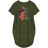 WbJetr I Am Black Woman Beautiful Magic Short Sleeve Loose Pocket Oversize Tunic Dress
