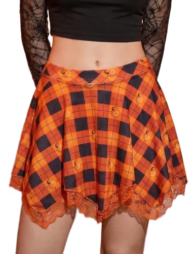 Avidlove Women's Halloween Orange Skirt Y2k Mini Skirt Asymmetrical Short Skirts for Women Flowy Lace Skirt(Halloween Orange, XXL) at Amazon
