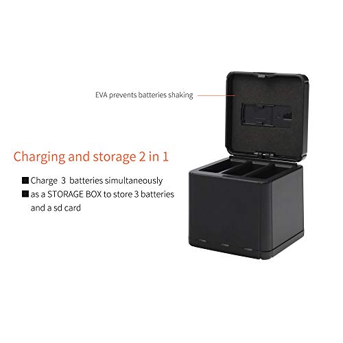 Sodoop Charger for DJI OSMO Action Camera, 3 Battery Smart QC 3.0 Fast Charger USB Charging Box with Type-C Charging Line Accessories Set for DJI OSMO Action 4K Camera