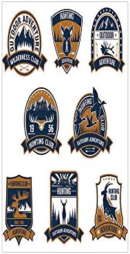 Decorative Privacy Window Film/Shield Icons Set Hunt Sports Club Emblems and Labels with Animals Decorative/No-Glue Self Static Cling for Home Bedroom Bathroom Kitchen Office Decor Dark Blue White Bro