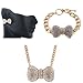Goldtone Iced Out Medium Bowtie Pendant Necklace Matching Bracelet & Stud Earrings Jewelry Set