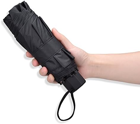 TAIKUU Mini Compact Sun Umbrella Ultra Light Travel Parasol SPF 50+ UV Block Protection 7in 7oz for Purse S8 Foldable Light Black