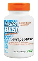 Doctor's Best Serrapeptase, Non-GMO, Vegan, Gluten Free, Supports Healthy Sinuses, 40,000 SPU, 90 Veggie   Caps