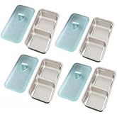 Storage Container 4Pcs Reusable Snack Containers with Lids,Stainless Steel Snack Box, Double Compartment Condiment Containers Snacks Dips Takeout Travel and Outdoor Camping