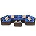 Outime Patio Sofa Brown Rattan Garden Sectional Sofa Set Outside Furniture Wicker Couch Outdoor Rattan Sofa Conversation Sets Royal Turquoise Cushions 7pcs