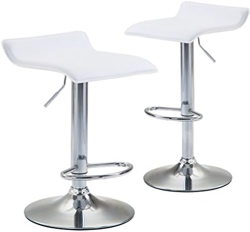 Chiming Backless Swivel Bar Stools Height Adjustable PU Leather Kitchen Dining Chair, Set Of 2, White