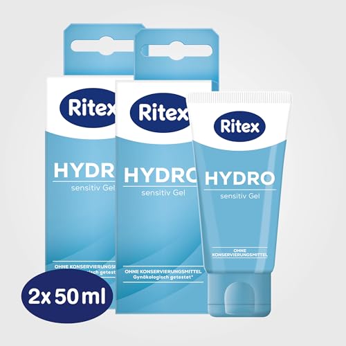 Ritex Hydro Sensitive Gel - Water-Based Lubricant Natural 2 x 50 ml, Massage & Lubricant Free from Preservatives, Fragrances and Dyes - Suitable for Condoms, Dermatologically Tested, Made in Germany