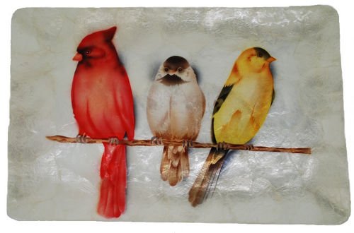 Kubla Craft - Capiz Shell Tray - 12" x 8" - Cardinal & Goldfinch