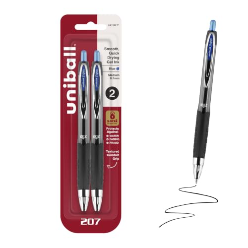 uniball 207 Gel Pens Blue Medium Point Retractable