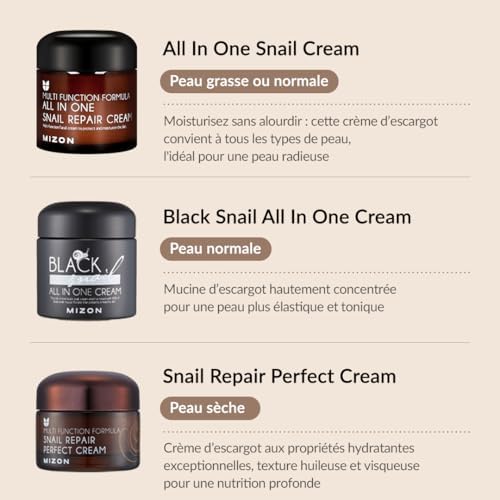 [MIZON] ALL IN ONE BLACK SNAIL CREAM (75 ml) Soin coréen - Crème Hydratante Réparatrice - Anti-âge - Extraits de plantes & Bave d'escargot noir