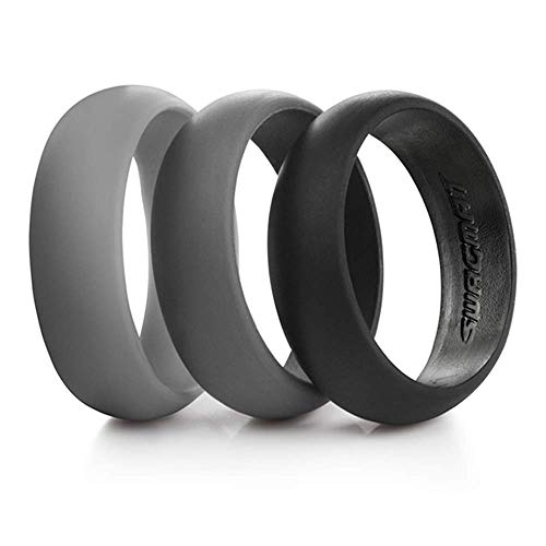 Swagmat Silicone Wedding Rings, 3 Pack Wedding Bands for Men & Women (Black, Dark Gray, Medium Gray, 7.5-8)