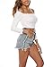PRETTODAY Women's Sexy Off Shoulder Crop Tops 10 Colors Summer Long Sleeves Casual Slim Tees White Medium