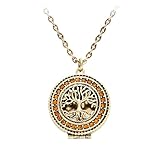 SENFAI Retro Multicolor Round Box Locket Engrave Tree Necklace Fragrance Essential Oil Aromatherapy Diffuser Pendant Necklace
