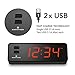 MARATHON USB Clock Charger with 2 Charging Ports, Universal AC Adapter - Backup Batteries Included (Black/Red)