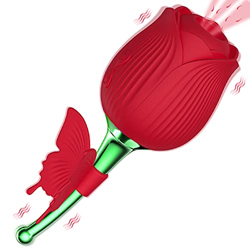 Rose Sucking Vibrator Toy with 10 Intense Suction 2 in 1 High Frequency Clit Sucker for Clitoris Nipple Stimulation G spot Clitoral Vibrator with Whirling Vibration,Adult Stimulator Sex Toys for Women