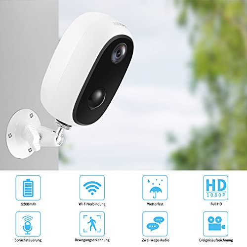 Caméra de Surveillance extérieure - Batterie 1080P - sans Fil - Caméra IP d\'extérieur - Détection de Mouvement PIR - Audio 2 Voies - Vision Nocturne de 15 m - Étanchéité IP65 - Stockage Cloud/SD