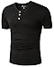 Mrignt Mens Short Sleeve Slim Fit Henley t-Shirt with Button (L, Black)