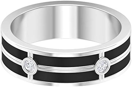 ユニークなワイド結婚指輪ブラックエナメルリング Hi Si ラウンドダイヤモンドリングメンズ婚約指輪ステートメントアニバーサリーリング男性用指輪日常指輪 10k ホワイトゴールド Size 14 Modernzeg Hu