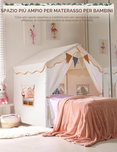 2 in 1 Besrey Kids Play House Tent with 2 Doors and 4 Windows, Play Tent for Children Indoor and Outdoor with Padded Mat, Fairy Lights and Bunting