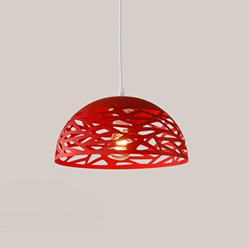 Hollow Semi-Round Iron Chandelier Nordic Postmodern Industrial Style Ceiling Lamp Acrylic LampShade Restaurant Café Single Head Rope Pendant Lamp ( Color : Red )