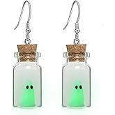 Ghost Earrings Ghost Necklace Halloween Earrings Ghost Earrings for Women Ghost in A Bottle Earrings Necklace Glow in The Dark Earrings Spooky Charm Pendant Earrings Party Jewelry Gifts for Women