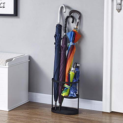 Contracted Black Metal Umbrella Stand Holder Storage Rack with Removable Base Drip Tray Umbrella Stand Rack Holder for Home and Office, Black