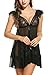 Avidlove Women Sexy Babydoll Two Pieces Nightwear Mesh Lace Lingerie Set Black XL