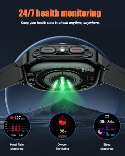 TIMU Military Smart Watch for Men, 1.39-Inch HD Display with Call Function | 114+ Sports Modes, Heart Rate and Sleep Monitoring, Pedometer, IP68 Waterproof, Outdoor Fitness Tracker for iOS and Android