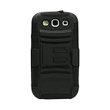 Overtime Extreme Rugged Impact Armor Hybrid Hard Case Cover Belt Clip Holster for Samsung Galaxy S3 - Retail Packaging - Black