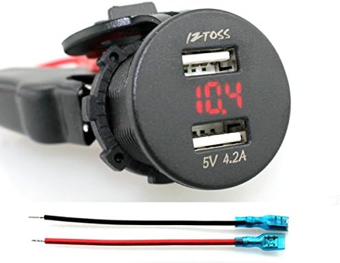 Universal Rocker Dual USB Waterproof Socket with LED Light, Purishion Dual USB Charger for Car MotoBike Boat 4.2A Dual USB Power Supply Charger Adapter 12-24V for iPhone Samsung etc. (Red)