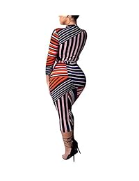 ECHOINE Mujeres Sexy Leopardo Deep V Cuello Manga Larga Cremallera Bodycon Midi Vestido Clubes con Cinturón