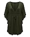 ZANZEA Sexy Women Loose V-neck Batwing Short Sleeve Tops Blouse Shirts Army Green 16