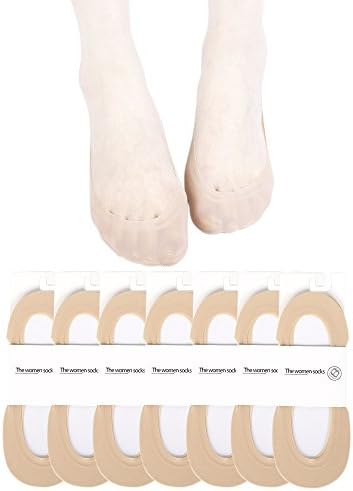 Women No Show Sock Low Cut Non Slip Antiskid Lace Invisible Sock 7 Pairs Summer Cotton Flat Liners Socks (Nude)