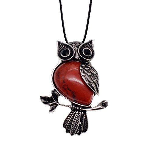 Zhepin Owl Necklace Red Jasper Natural Healing Stone Necklace about 19 inches Spiritual Energy for Friend Gemstone Pendant Necklace in Gift Box