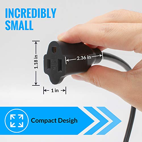 Maximm Cable 1 Foot 360° Rotating Flat Plug Extension Cord / Wire, 3