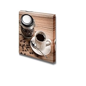 Canvas Prints Wall Art - Coffee Cup and Saucer on a Wooden Table. - 12" x 12"