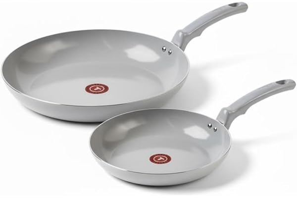 T-FAL Refresh Ceramic Nonstick Fry Pan Set, 2 Pieces, 8 Inch (20 cm) & 10 Inch (26 cm), Eco-Friendly, Durable for Healthy Coo
