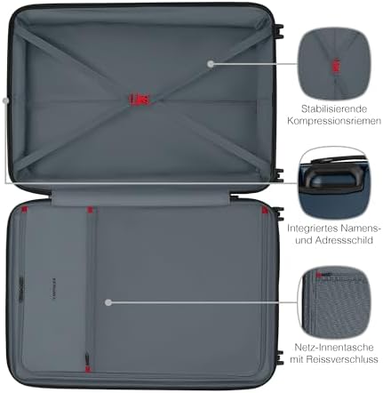 Prymo Large Hartschalenkoffer mit 4 Rollen, Trolley, Groß, 93 (107) l, Sicherheitsschloss, Damen Herren, Reisen Urlaub, Blau, 653634