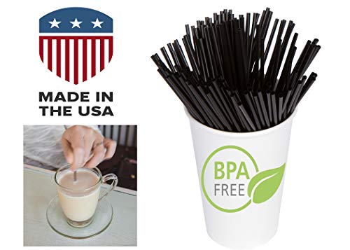 Coffee Stir Sticks, Plastic Stirrers: USA Made, BPA Free: Cocktail Straws, 5.25" Black, 1000ct