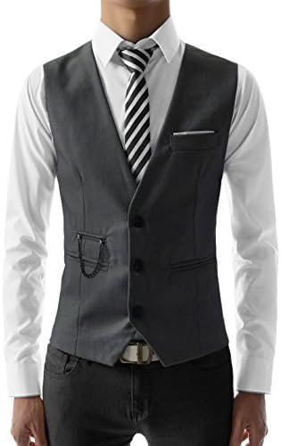 SVE TheLees Mens slim fit chain point 3 button vest DARKGRAY US M(Tag size XL)