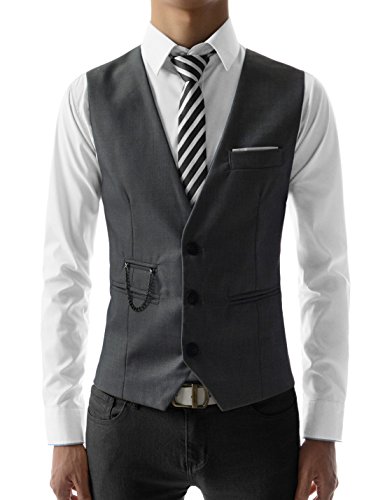(SVE) Mens Slim fit Chain Point 3 Button Vest Dark Gray US XS(Tag Size M)
