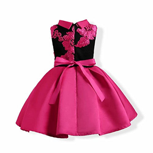 AYOMIS Flower Girl Pageant Dress Kids Party Embroidery Wedding Dresses 2-9 Years(Hot Pink,4-5Y)